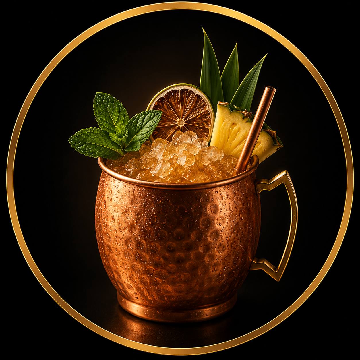 Cocktail tropical dans une tasse en cuivre